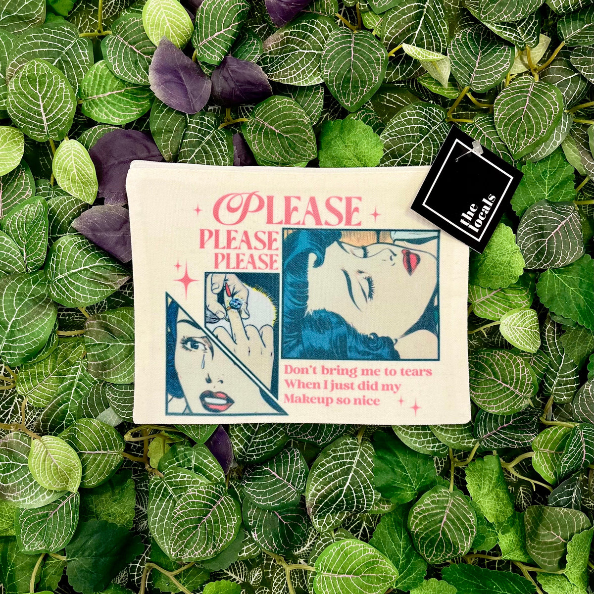 Please Please comic-print makeup bag