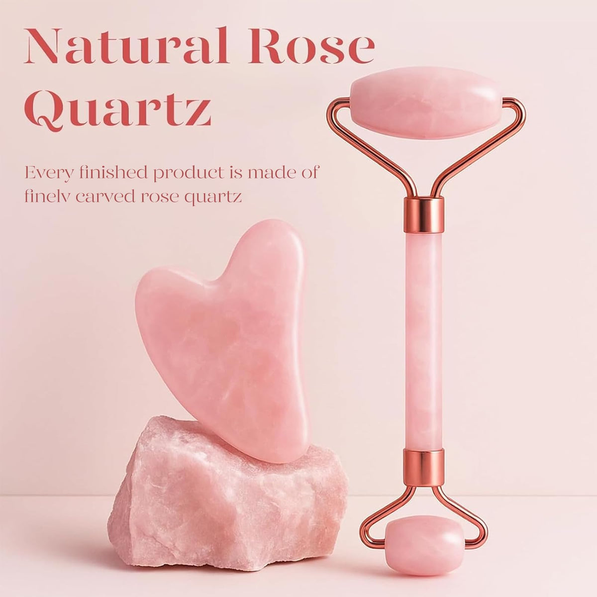 BAIMEI Rose Quartz Face Roller & Gua Sha Set