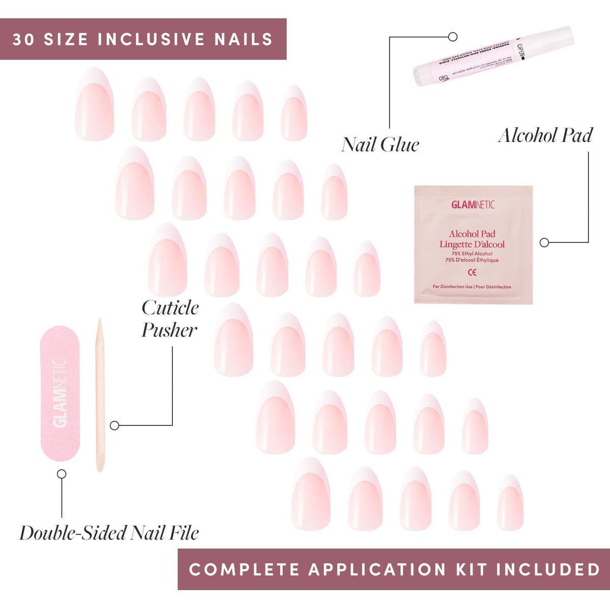 Glamnetic Ma Damn French Tip Press-On Nails — Short Almond, 24-Piece Kit