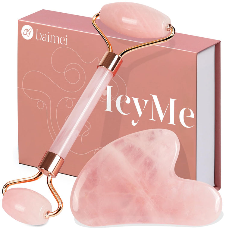 BAIMEI Rose Quartz Face Roller & Gua Sha Set