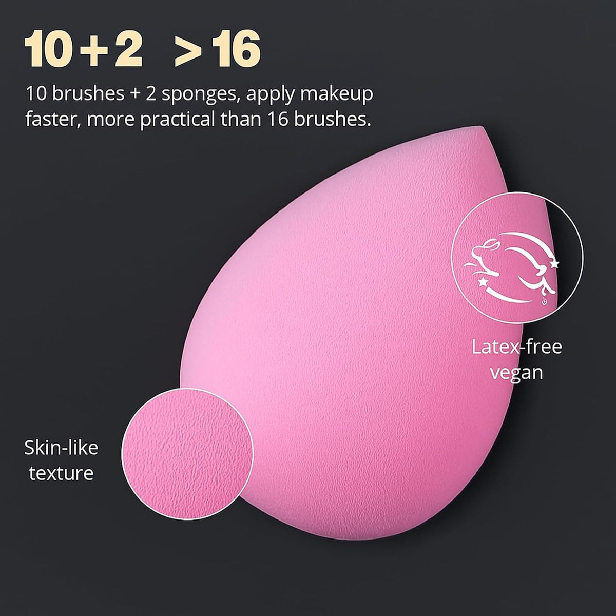 BEAKEY Makeup Brush Set + 2 Blending Sponges