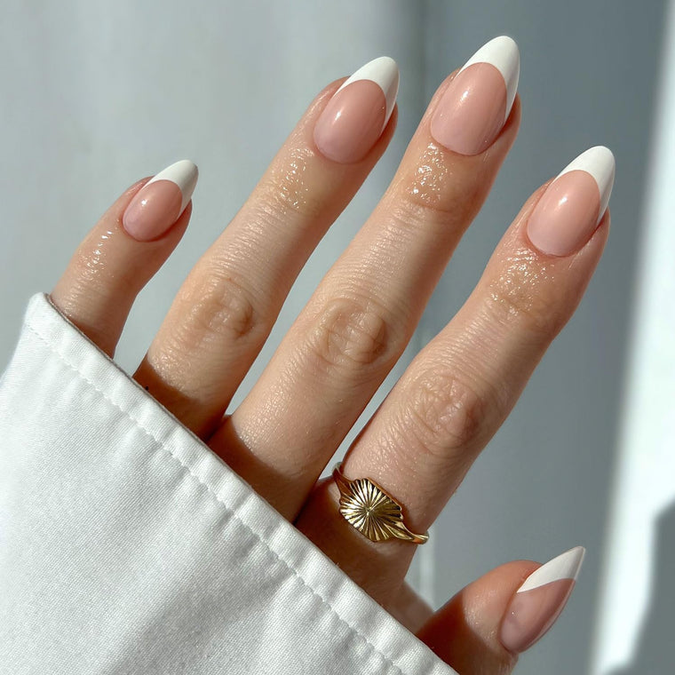 Glamnetic Ma Damn French Tip Press-On Nails — Short Almond, 24-Piece Kit