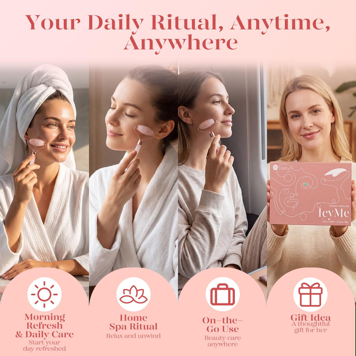 BAIMEI Rose Quartz Face Roller & Gua Sha Set