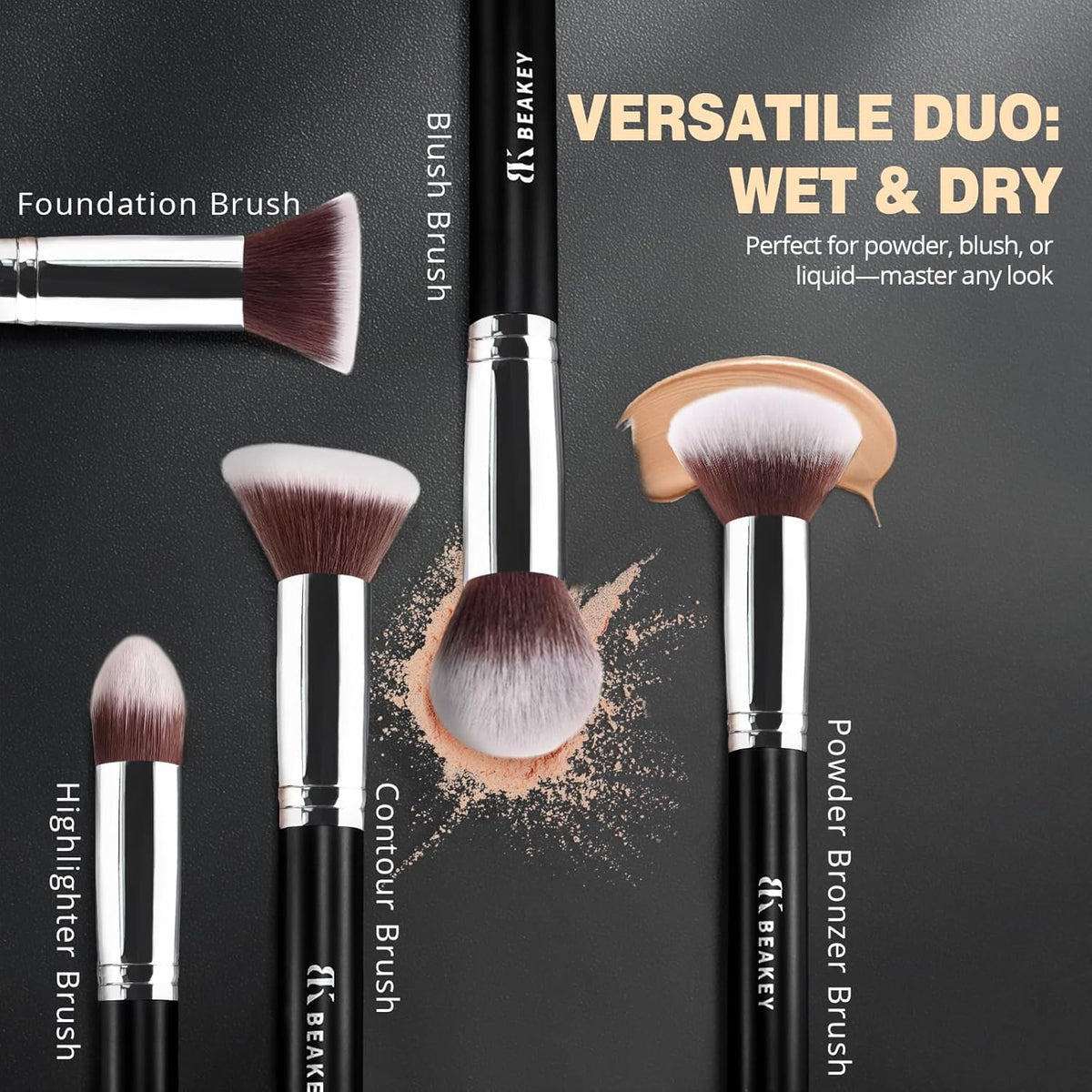 BEAKEY Makeup Brush Set + 2 Blending Sponges