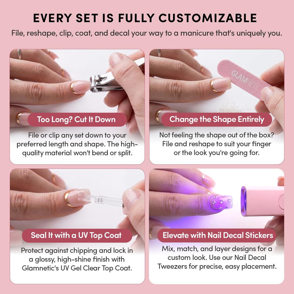 Glamnetic Ma Damn French Tip Press-On Nails — Short Almond, 24-Piece Kit