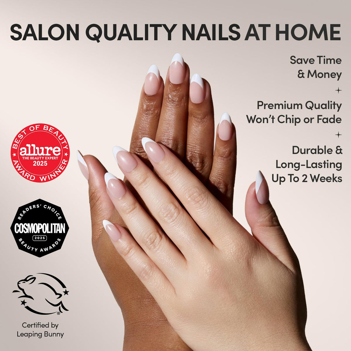 Glamnetic Ma Damn French Tip Press-On Nails — Short Almond, 24-Piece Kit