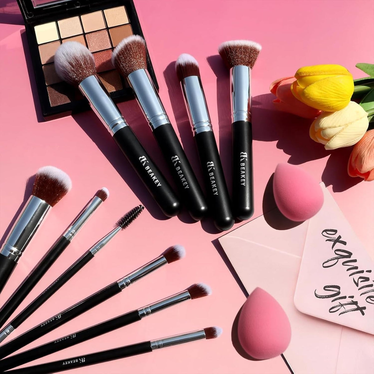 BEAKEY Makeup Brush Set + 2 Blending Sponges