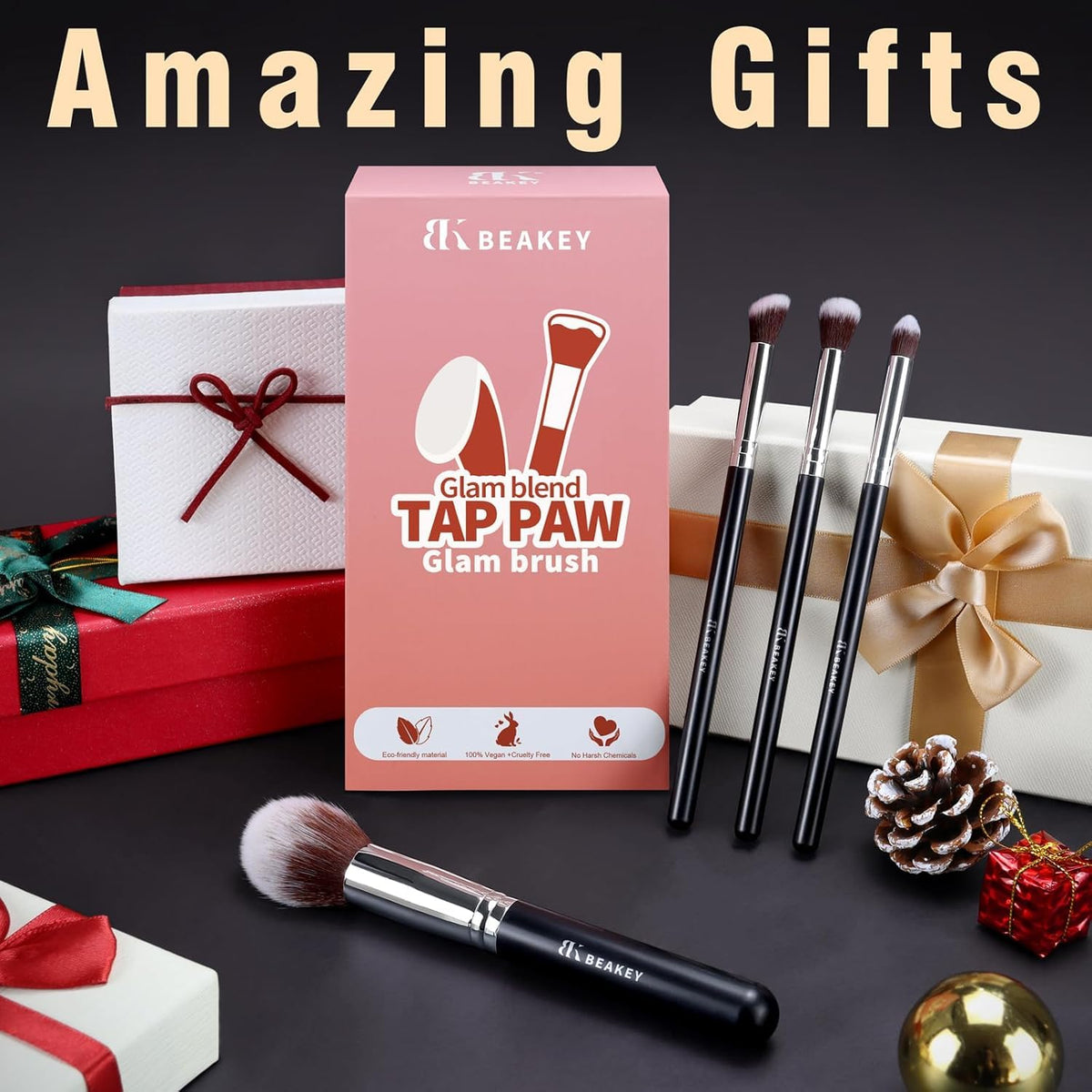 BEAKEY Makeup Brush Set + 2 Blending Sponges