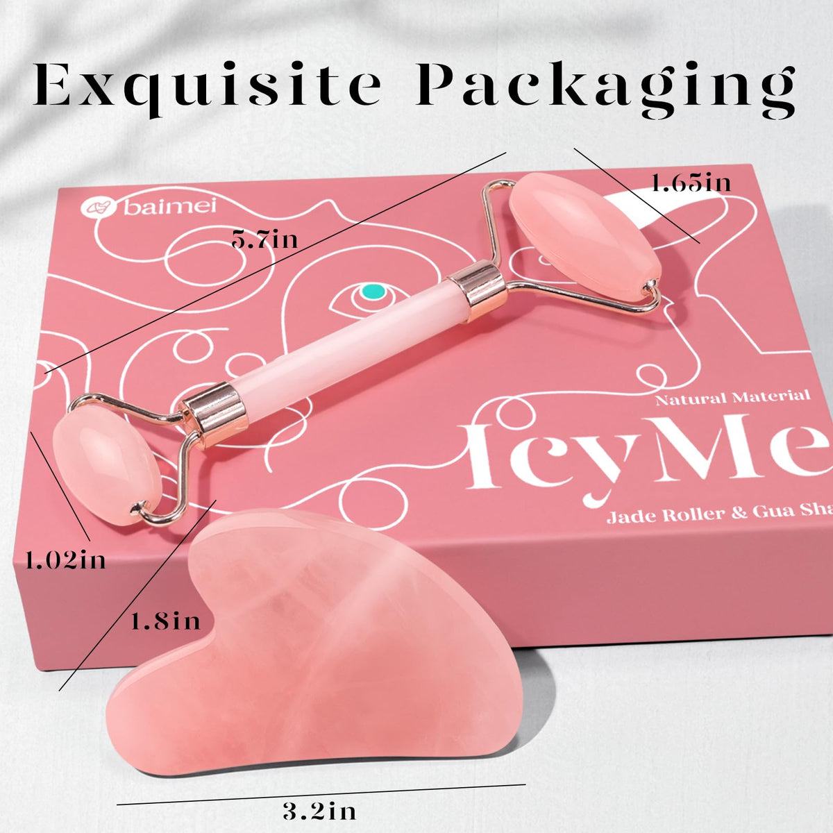 BAIMEI Rose Quartz Face Roller & Gua Sha Set