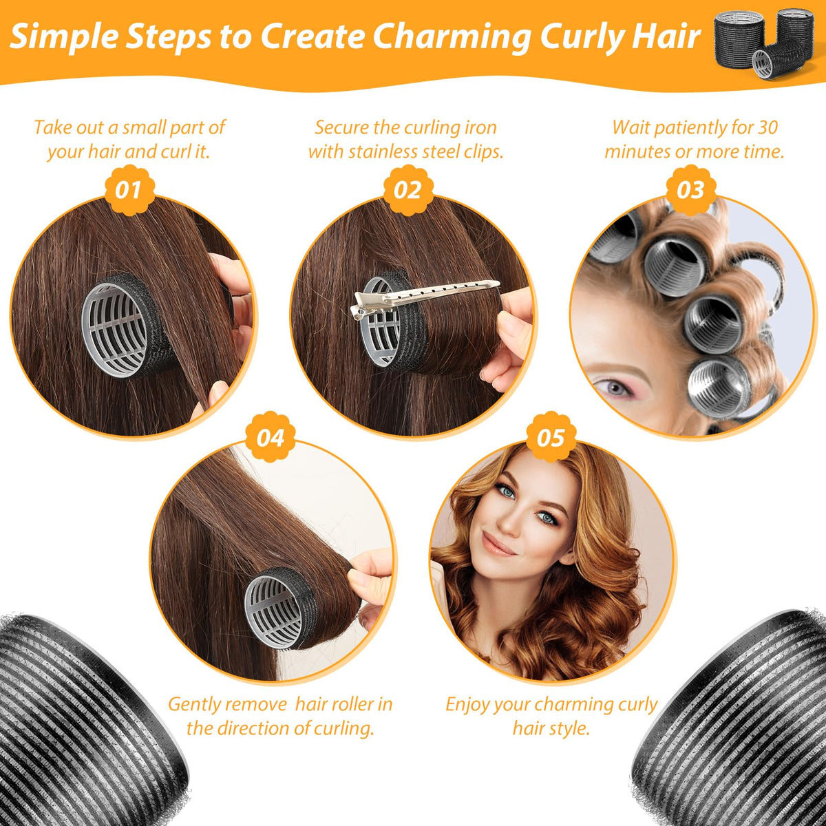 Qinzave Self-Grip Hair Roller & Clip Set — 3 Sizes