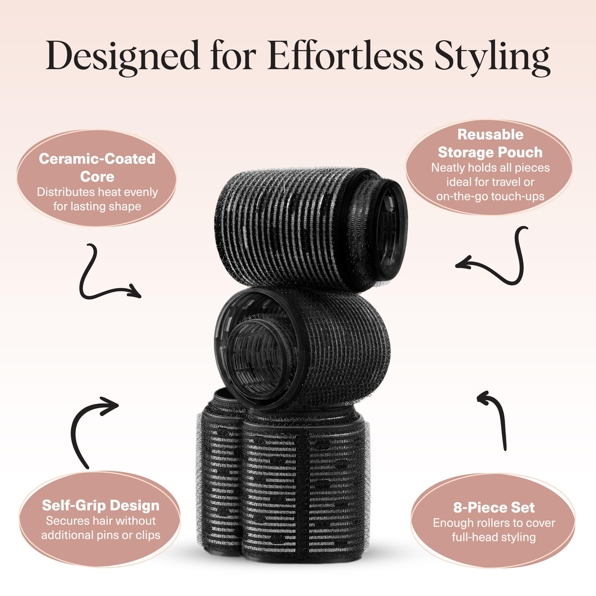 Kitsch Ceramic Thermal Self-Grip Hair Rollers — 8-Pack