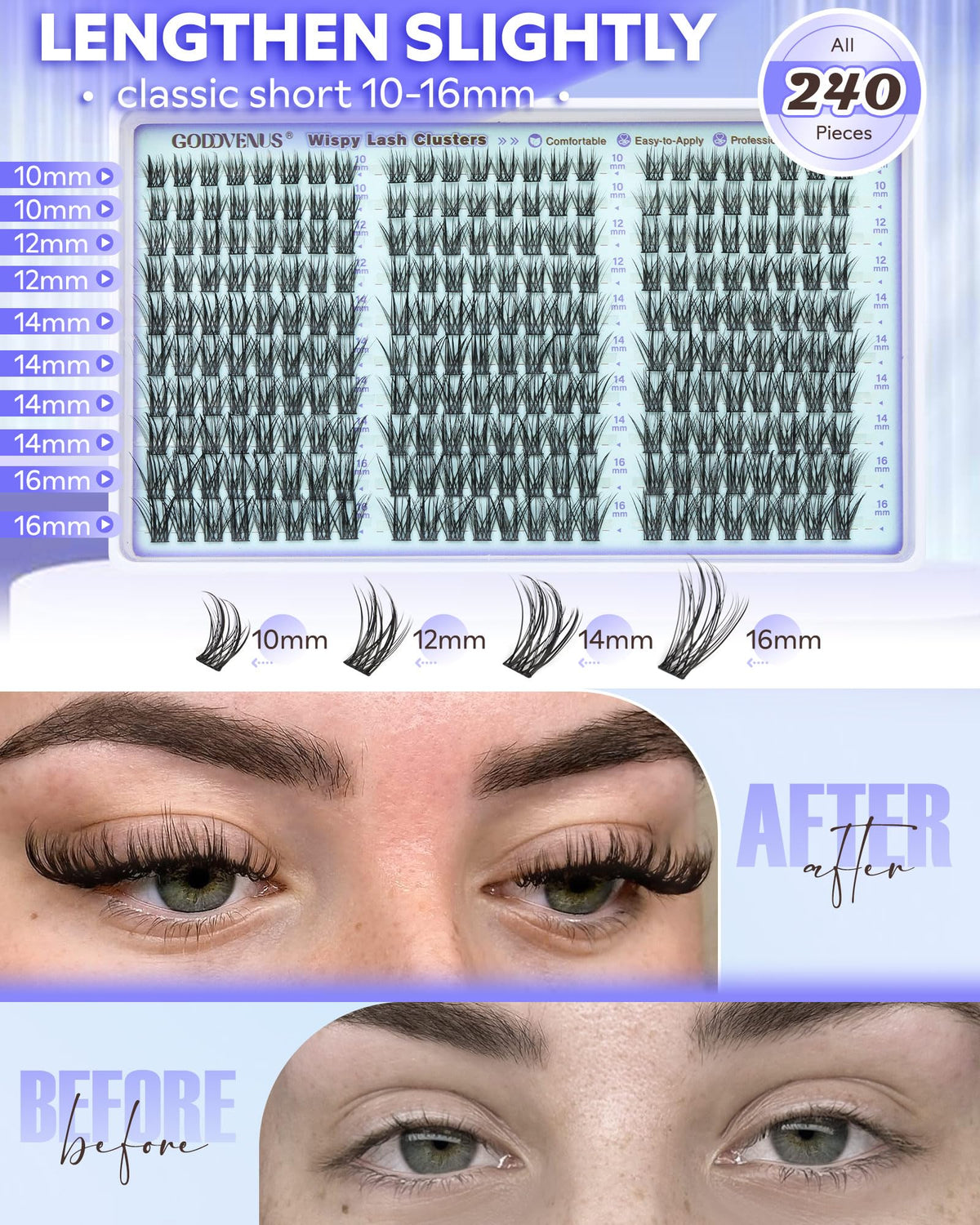 Goddvenus Wispy Lash Clusters Kit — 10–16 mm