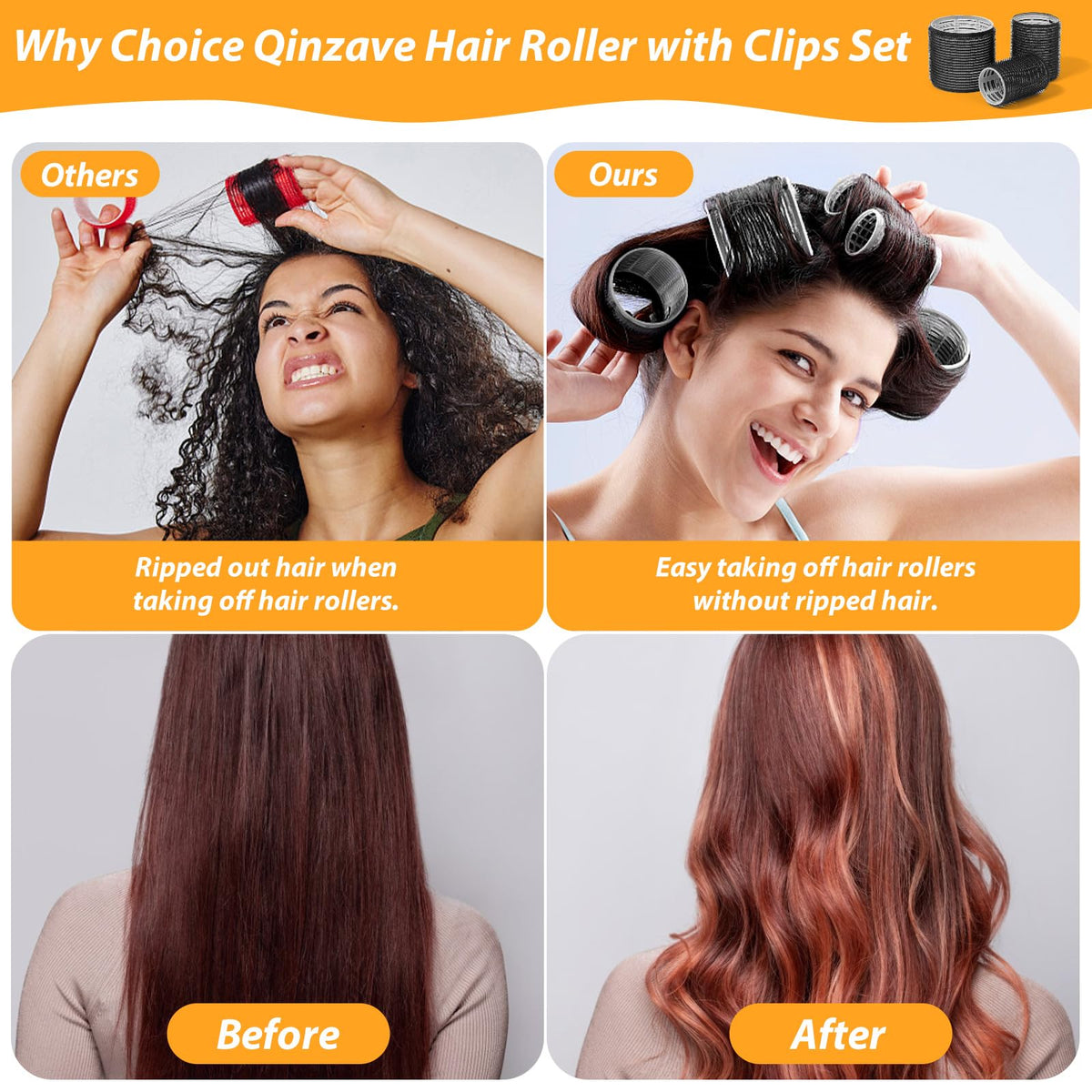 Qinzave Self-Grip Hair Roller & Clip Set — 3 Sizes