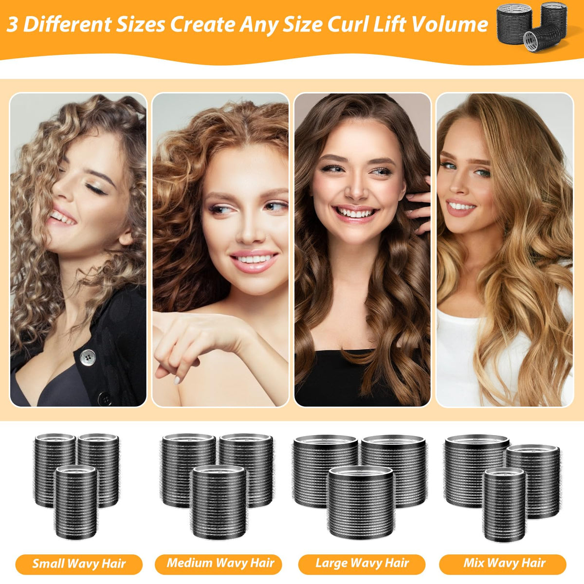 Qinzave Self-Grip Hair Roller & Clip Set — 3 Sizes